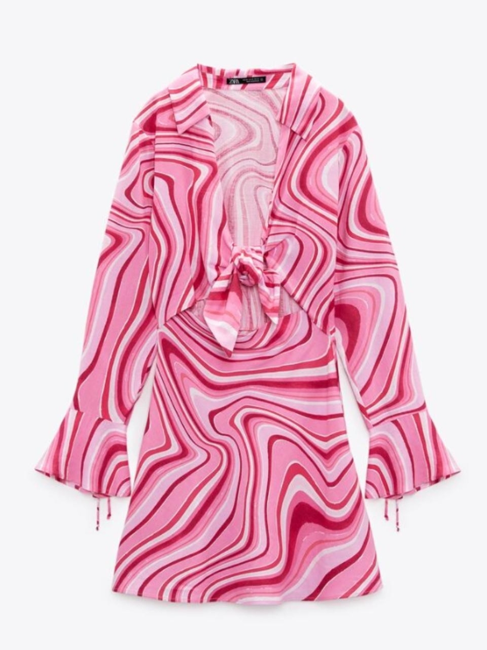 Zara Pink Swirl Tie-Front Mini Dress